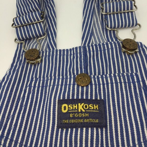 Vintage 1990's OshKosh B'Gosh Boys Striped Engineer Shortalls Overalls S… - Picture 2 of 13